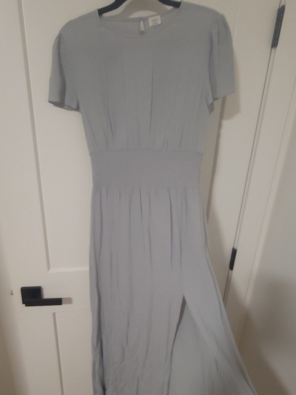 Wilfred Aritzia Maxime Smocked Midi Dress - Blue Grey - Size Medium - Picture 2 of 5